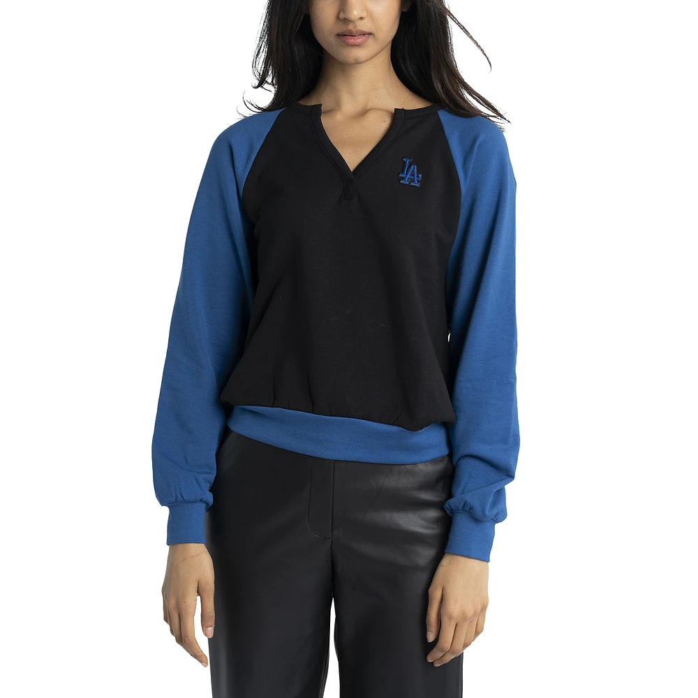 Women's Lusso Black/Royal Los Angeles Dodgers Mack Fleece V-Neck Pullover Top