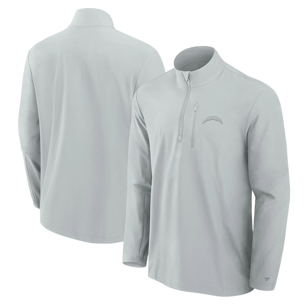 Men's Fanatics Gray Los Angeles Chargers Front Office Micro Tonal Quarter-Zip Pullover