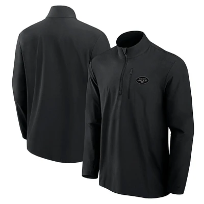 Men's Fanatics Black New York Jets Front Office Micro Tonal Quarter-Zip Pullover
