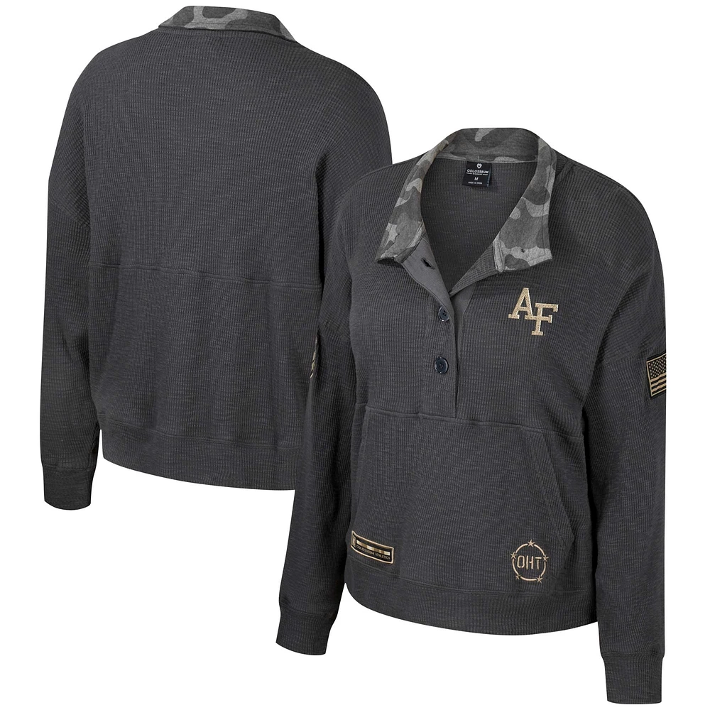 Women's Colosseum Heather Charcoal Air Force Falcons OHT Military Appreciation Payback Henley Thermal Sweatshirt