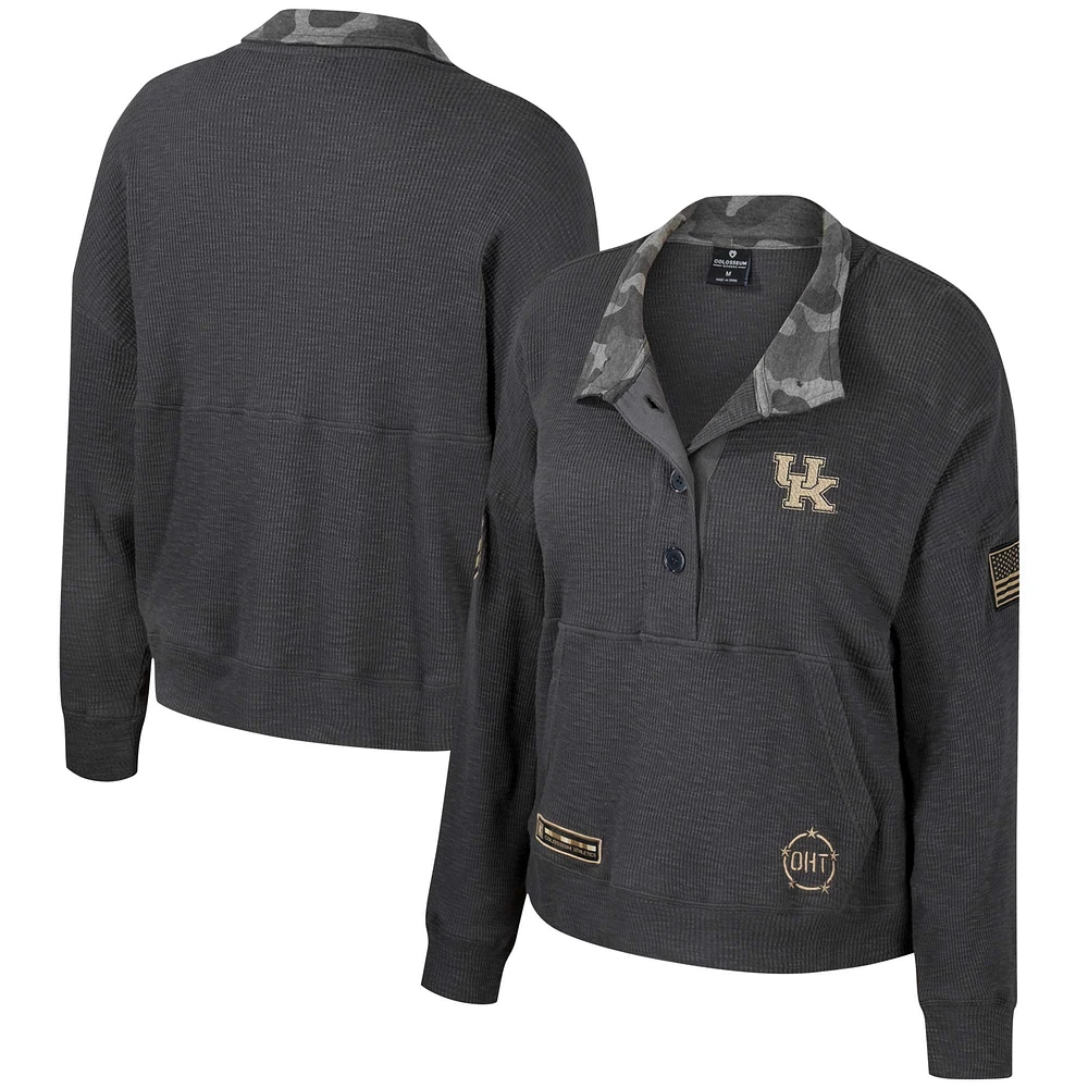 Women's Colosseum Heather Charcoal Kentucky Wildcats OHT Military Appreciation Payback Henley Thermal Sweatshirt