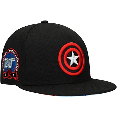 Men's Black Captain America Marvel 60th Anniversary Snapback Hat