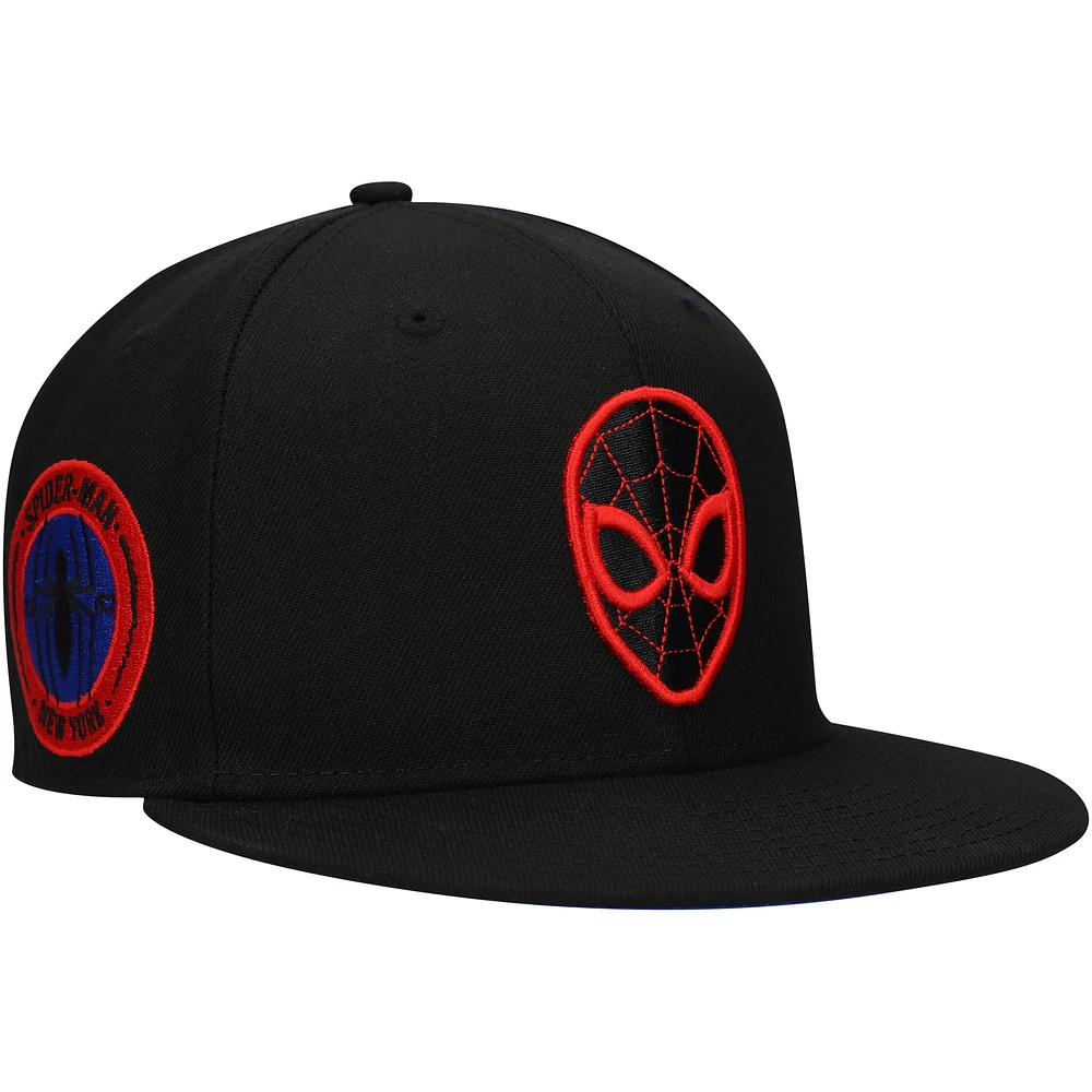 Men's Black Marvel Spiderman Logo Elements Fitted Hat