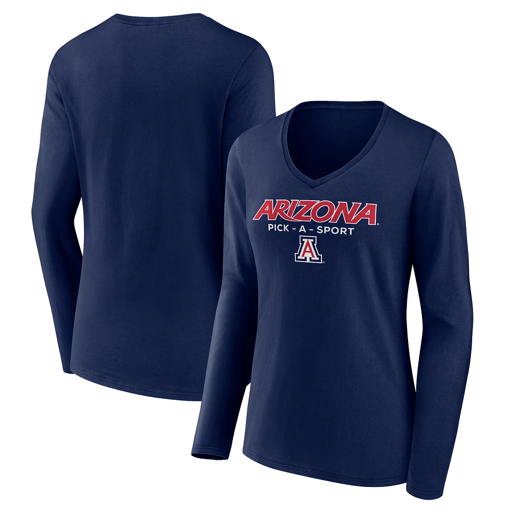 Women's Navy Arizona Wildcats Authentic Pick-A-Sport Long Sleeve V-Neck T-Shirt