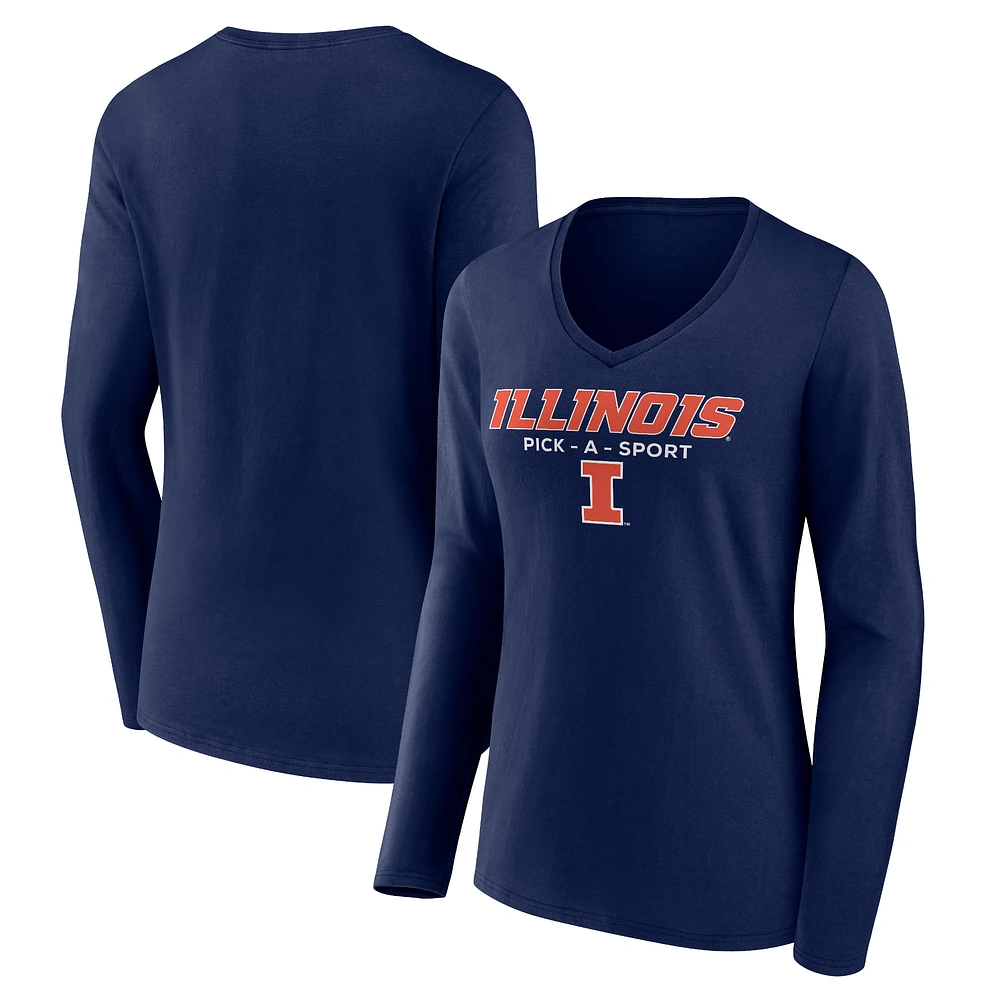 Women's Navy Illinois Fighting Illini Authentic Pick-A-Sport Long Sleeve V-Neck T-Shirt