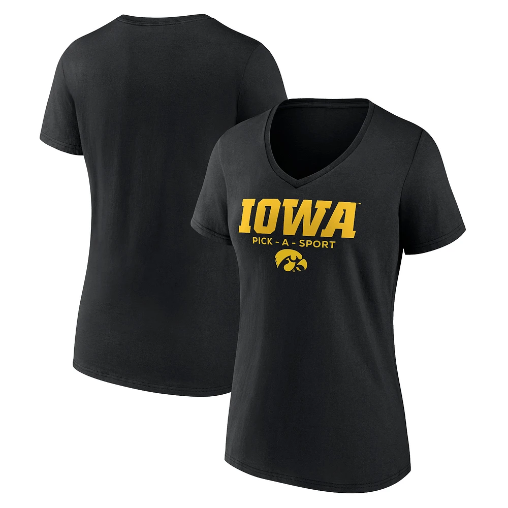Women's Black Iowa Hawkeyes Authentic Pick-A-Sport V-Neck T-Shirt