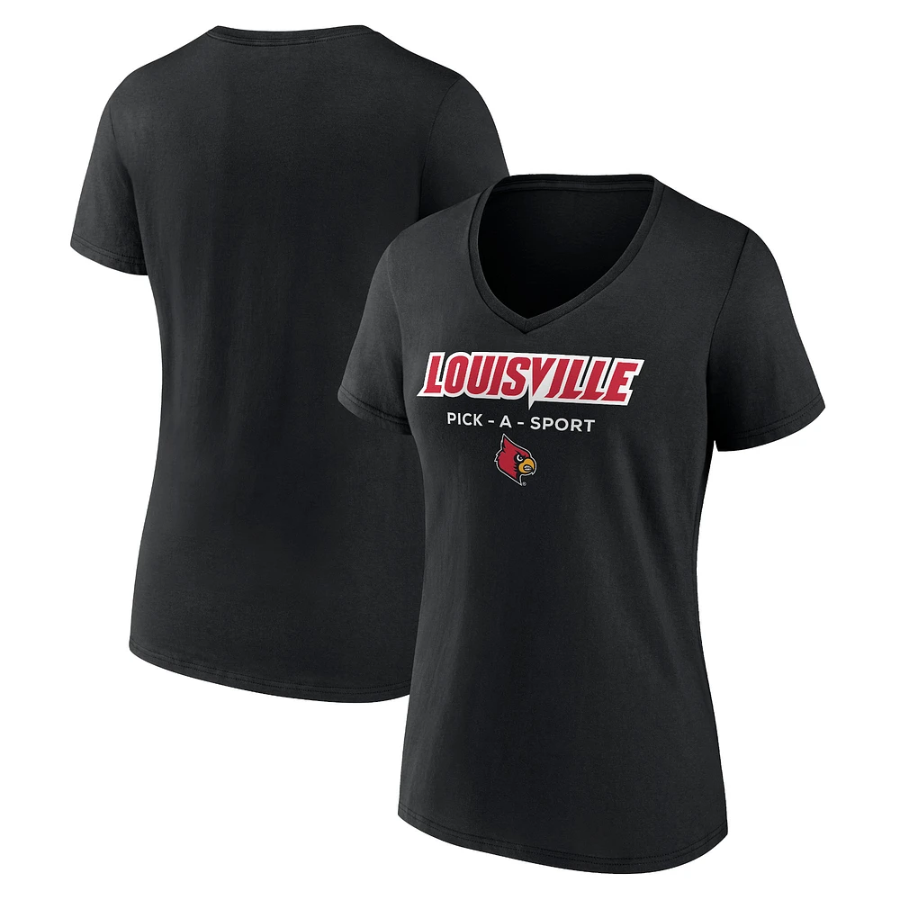 Women's Black Louisville Cardinals Authentic Pick-A-Sport V-Neck T-Shirt