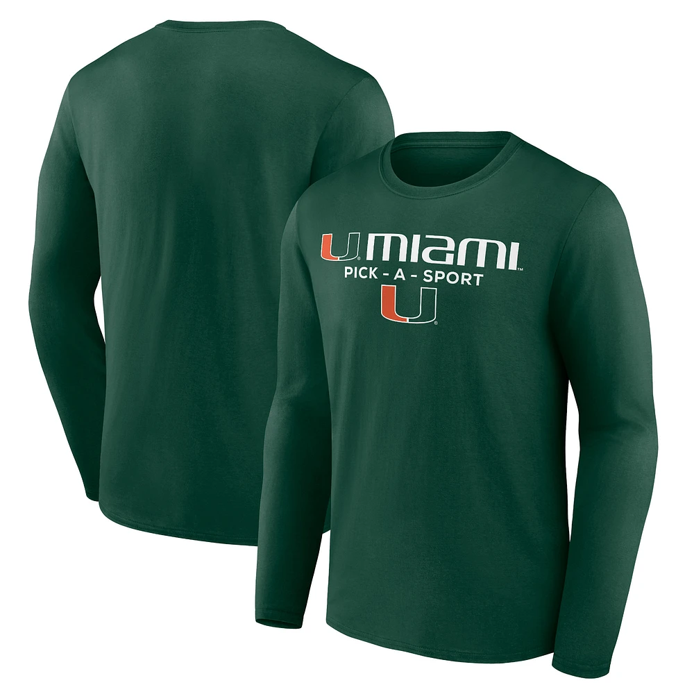Men's Green Miami Hurricanes Authentic Pick-A-Sport Long Sleeve T-Shirt
