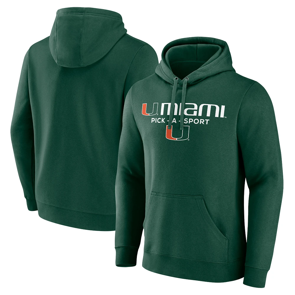 Men's Green Miami Hurricanes Authentic Pick-A-Sport Pullover Hoodie