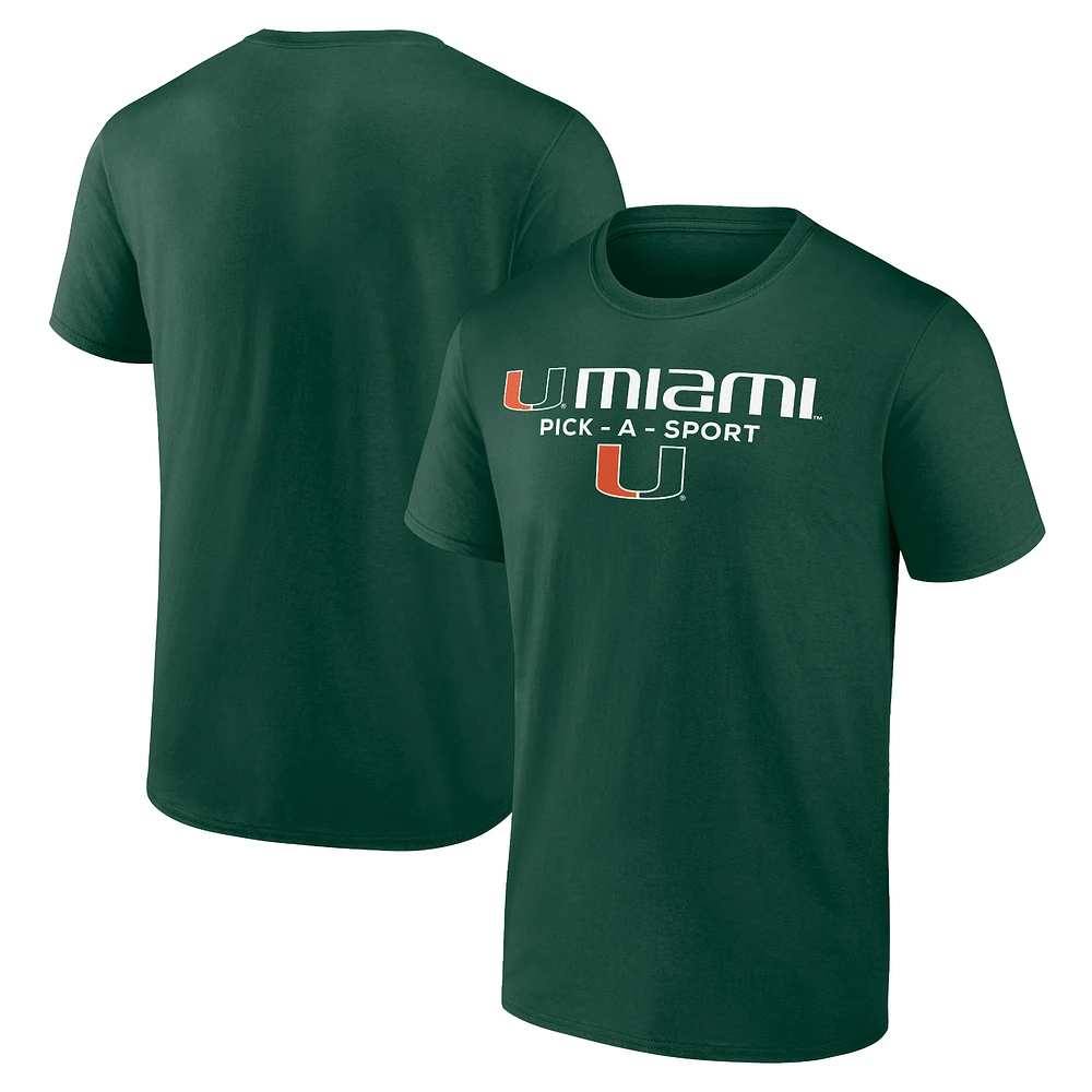 Men's Green Miami Hurricanes Authentic Pick-A-Sport T-Shirt