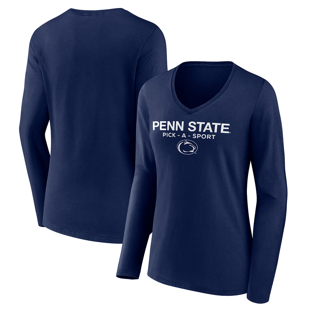 Women's Navy Penn State Nittany Lions Authentic Pick-A-Sport Long Sleeve V-Neck T-Shirt