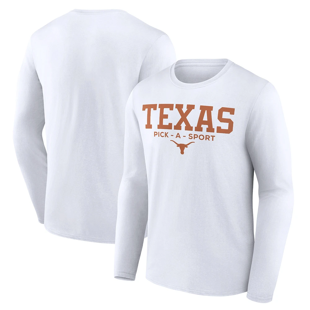 Men's White Texas Longhorns Authentic Pick-A-Sport Long Sleeve T-Shirt
