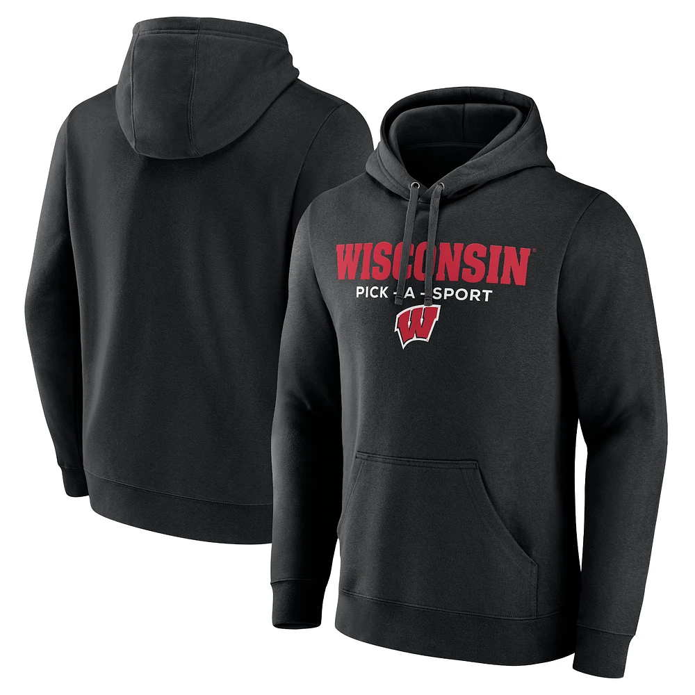 Men's Black Wisconsin Badgers Authentic Pick-A-Sport Pullover Hoodie