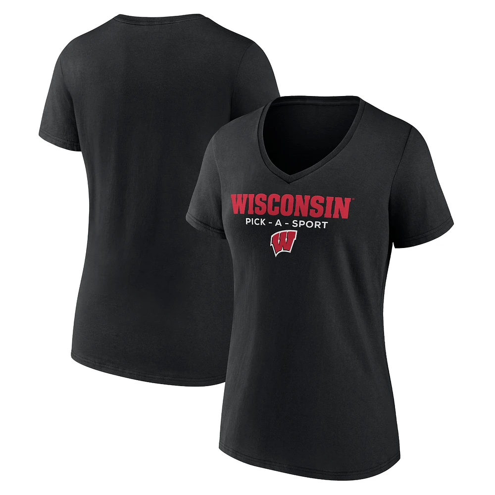 Women's Black Wisconsin Badgers Authentic Pick-A-Sport V-Neck T-Shirt