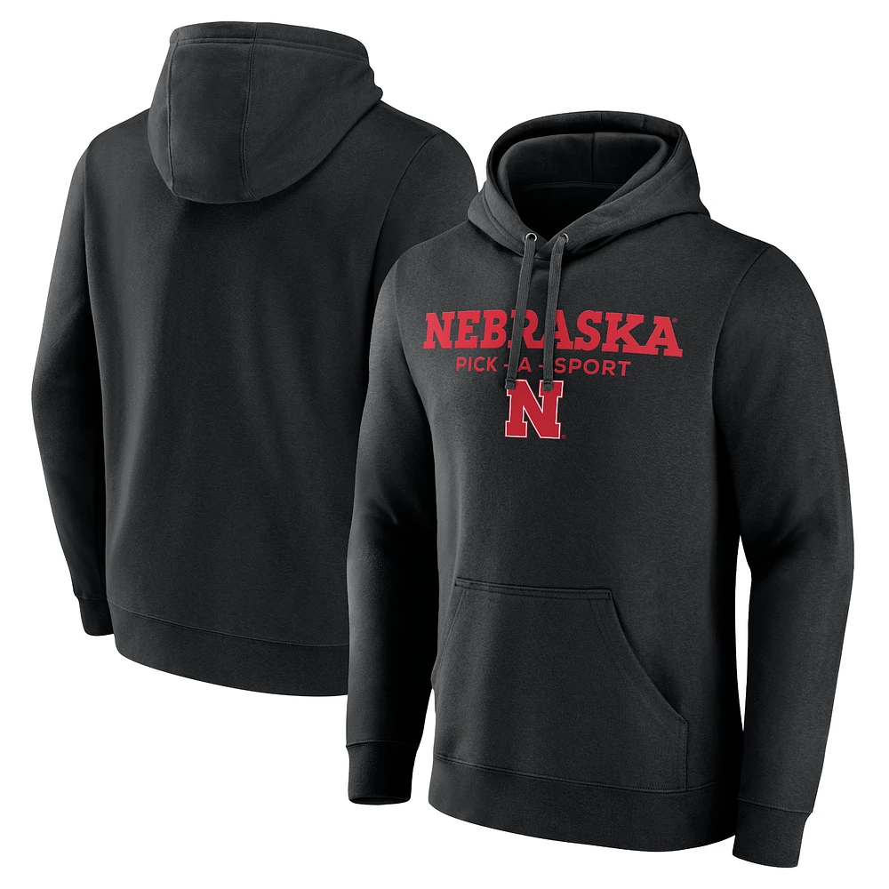 Men's Black Nebraska Huskers Authentic Pick-A-Sport Pullover Hoodie
