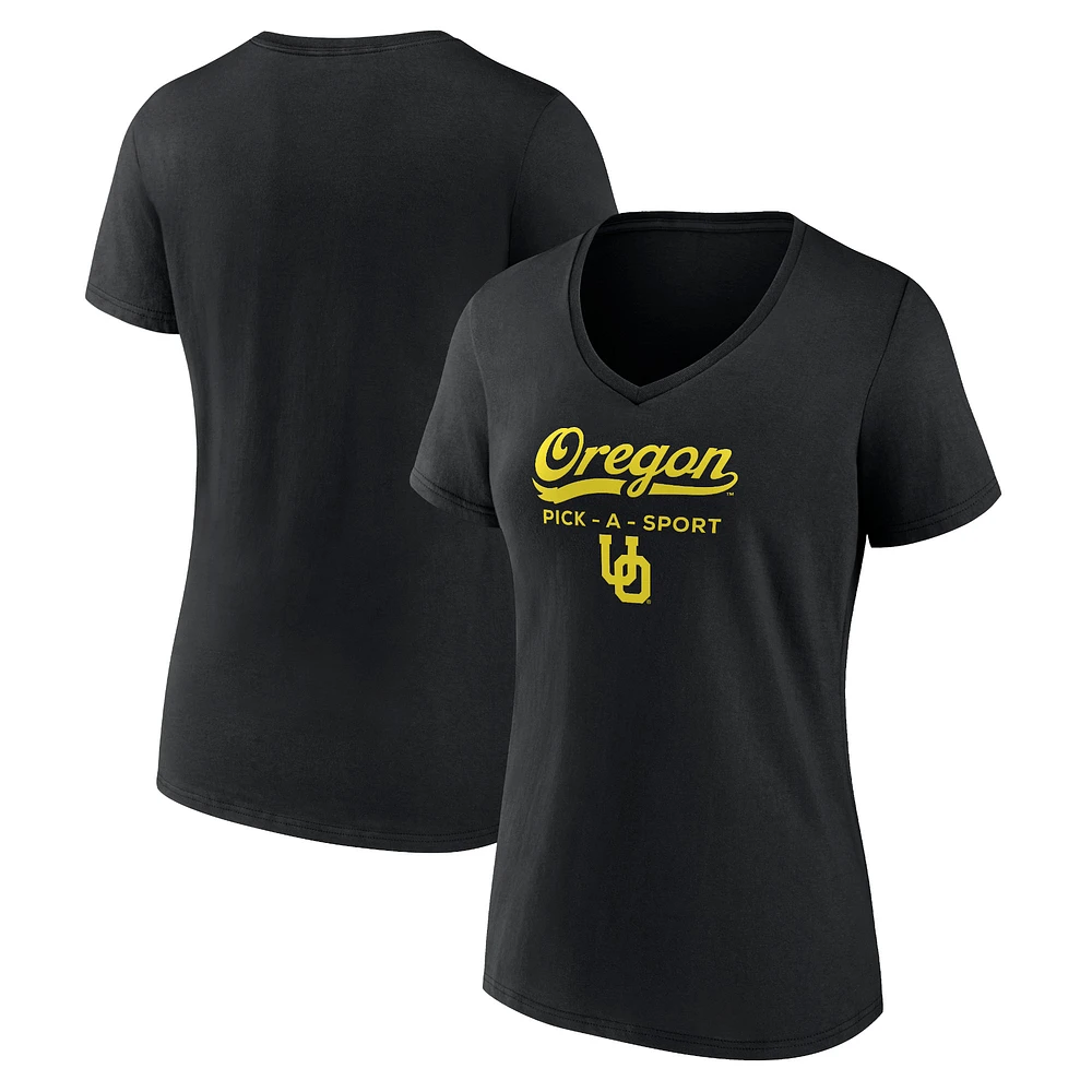 Women's Black Oregon Ducks Authentic Pick-A-Sport V-Neck T-Shirt