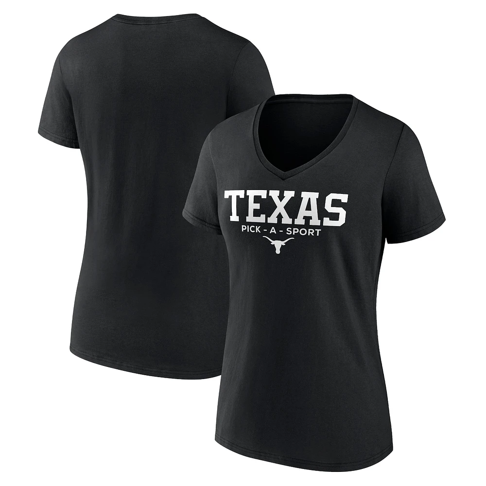 Women's Black Texas Longhorns Authentic Pick-A-Sport V-Neck T-Shirt