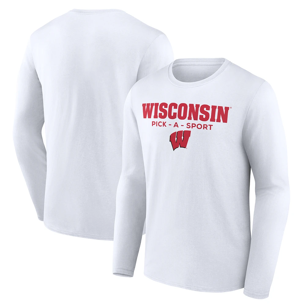 Men's White Wisconsin Badgers Authentic Pick-A-Sport Long Sleeve T-Shirt