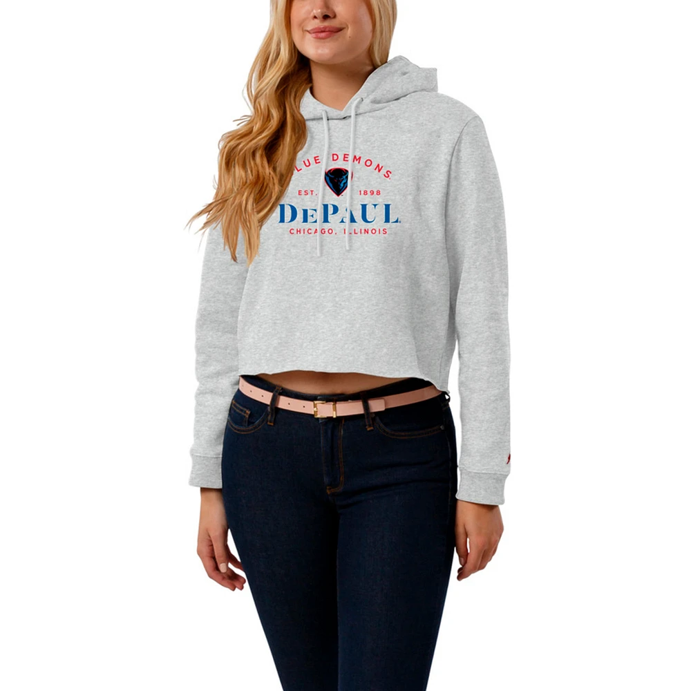 Women's League Collegiate Wear Ash DePaul Blue Demons 1636 Cropped Pullover Hoodie