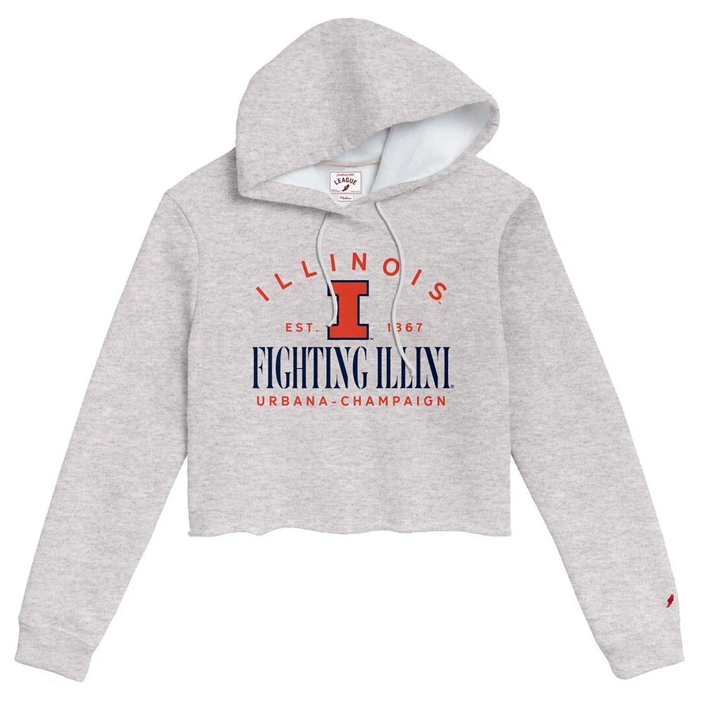 Women's League Collegiate Wear Ash Illinois Fighting Illini 1636 Cropped Pullover Hoodie