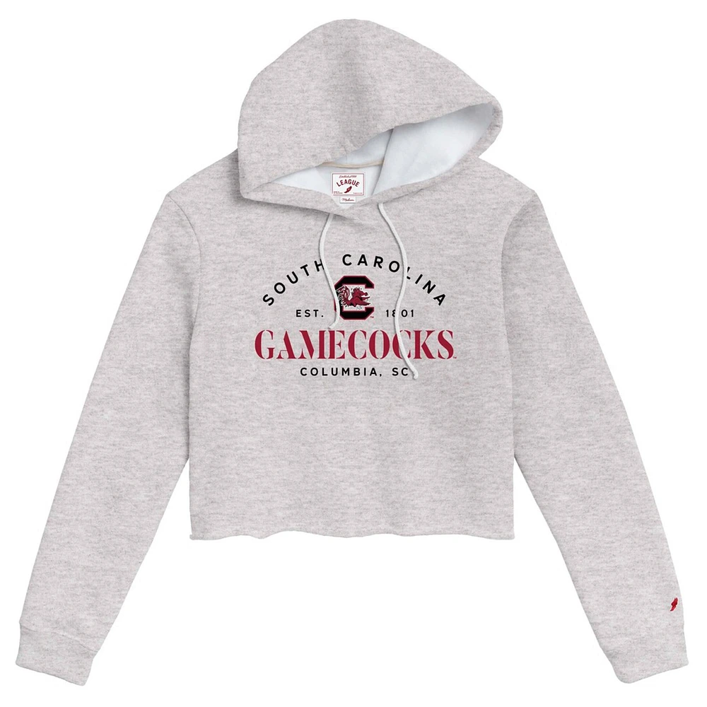 Women's League Collegiate Wear Ash South Carolina Gamecocks 1636 Cropped Pullover Hoodie