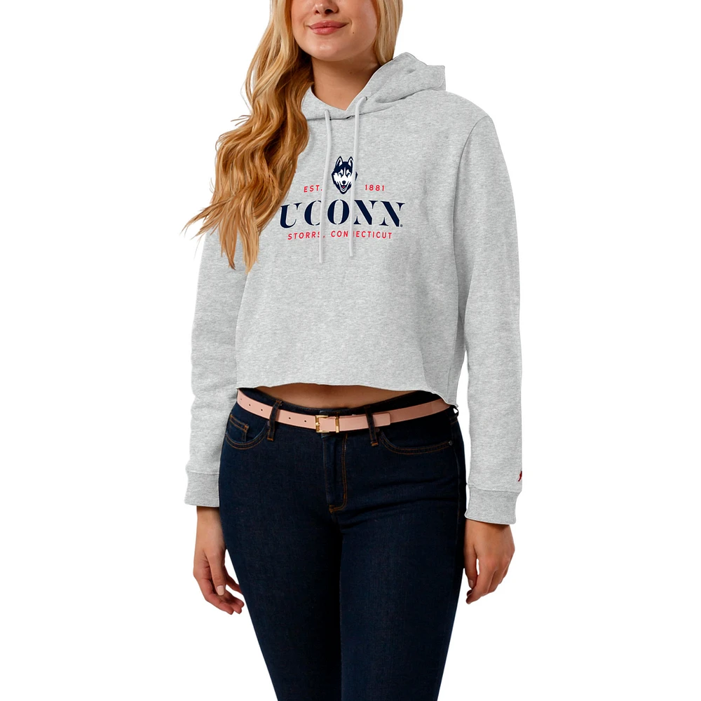 Women's League Collegiate Wear Ash UConn Huskies 1636 Cropped Pullover Hoodie