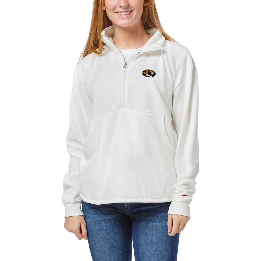 Women's League Collegiate Wear White Missouri Tigers Victory Springs Tri-Blend Quarter-Zip Pullover Sweatshirt