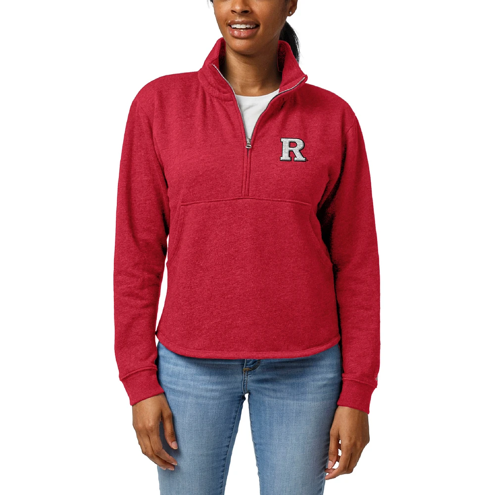 Women's League Collegiate Wear Heather Scarlet Rutgers Knights Victory Springs Tri-Blend Quarter-Zip Pullover Sweatshirt