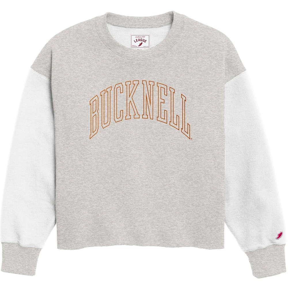 Women's League Collegiate Wear Gray Bucknell Bison Reverse Fleece Cropped Pullover Sweatshirt