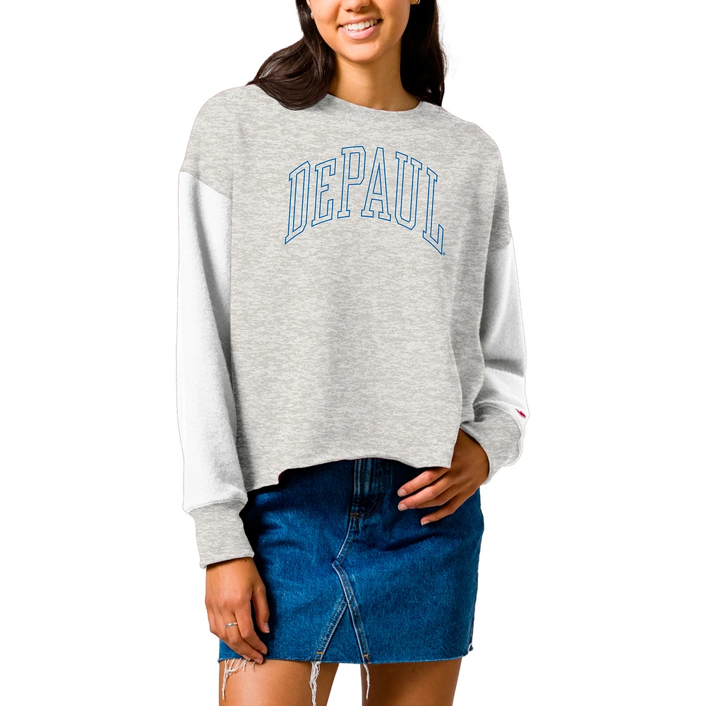Women's League Collegiate Wear Gray DePaul Blue Demons Reverse Fleece Cropped Pullover Sweatshirt
