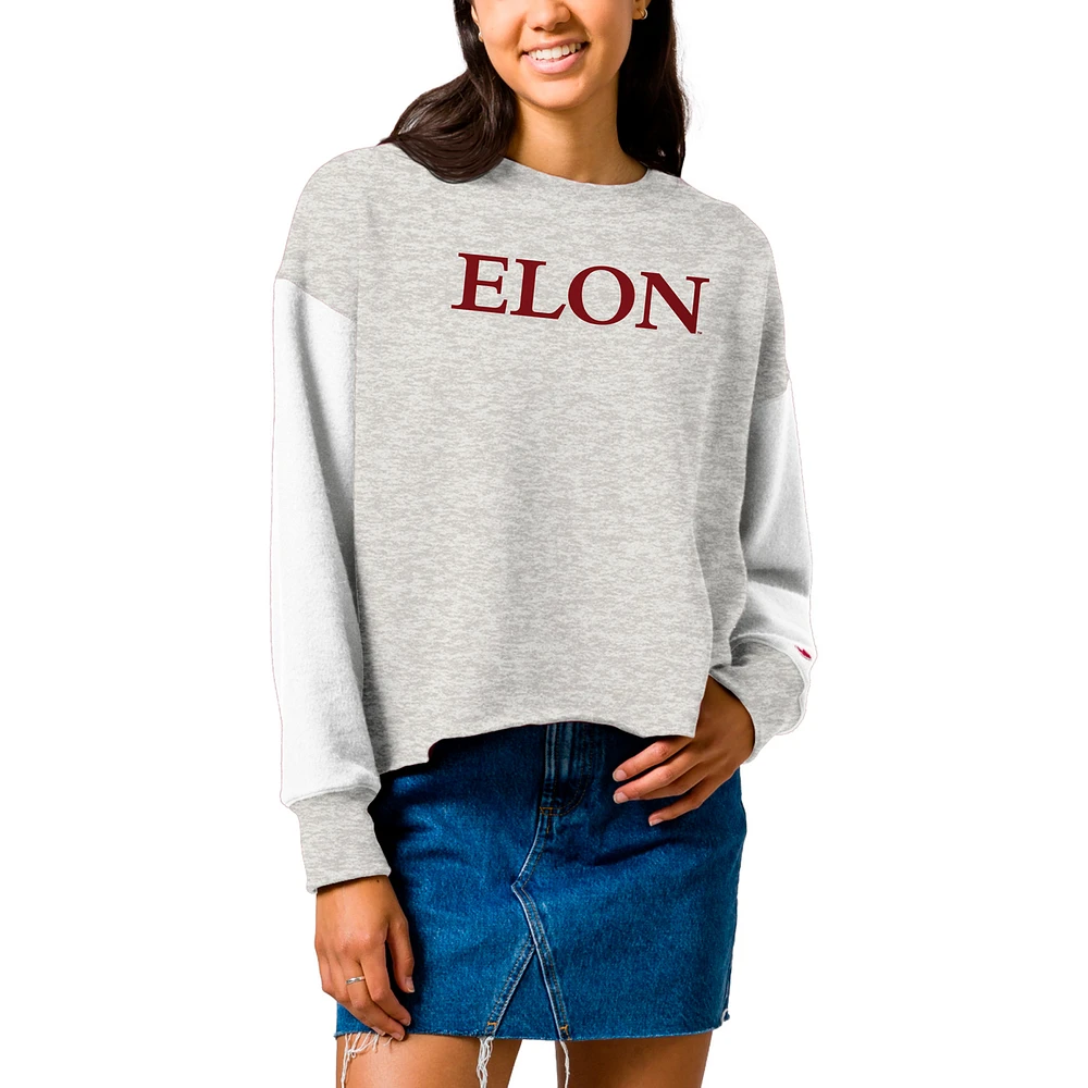 Women's League Collegiate Wear Gray Elon Phoenix Reverse Fleece Cropped Pullover Sweatshirt