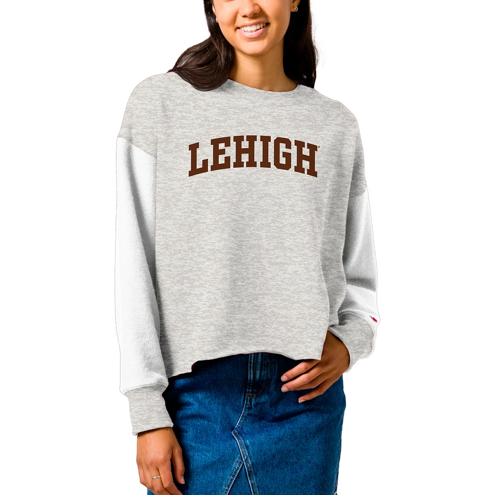 Women's League Collegiate Wear Gray Lehigh Mountain Hawks Reverse Fleece Cropped Pullover Sweatshirt