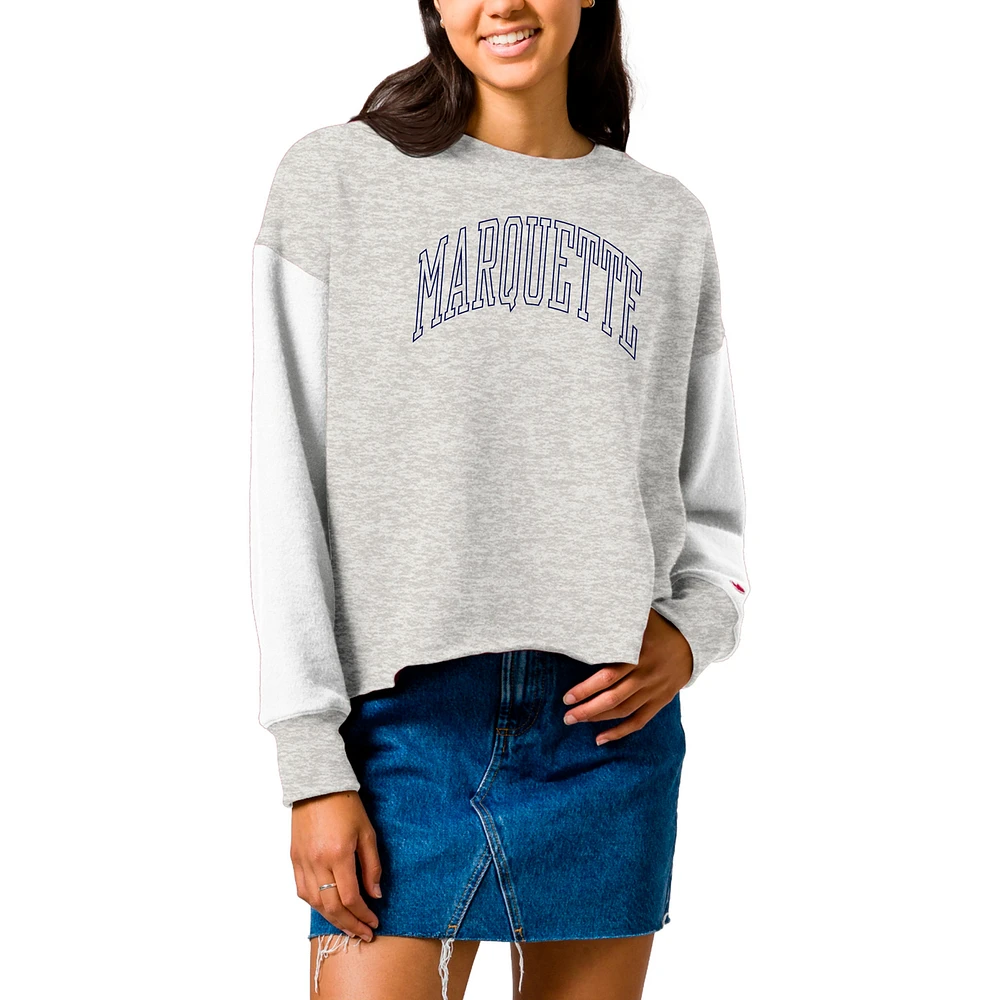 Women's League Collegiate Wear Gray Marquette Golden Eagles Reverse Fleece Cropped Pullover Sweatshirt