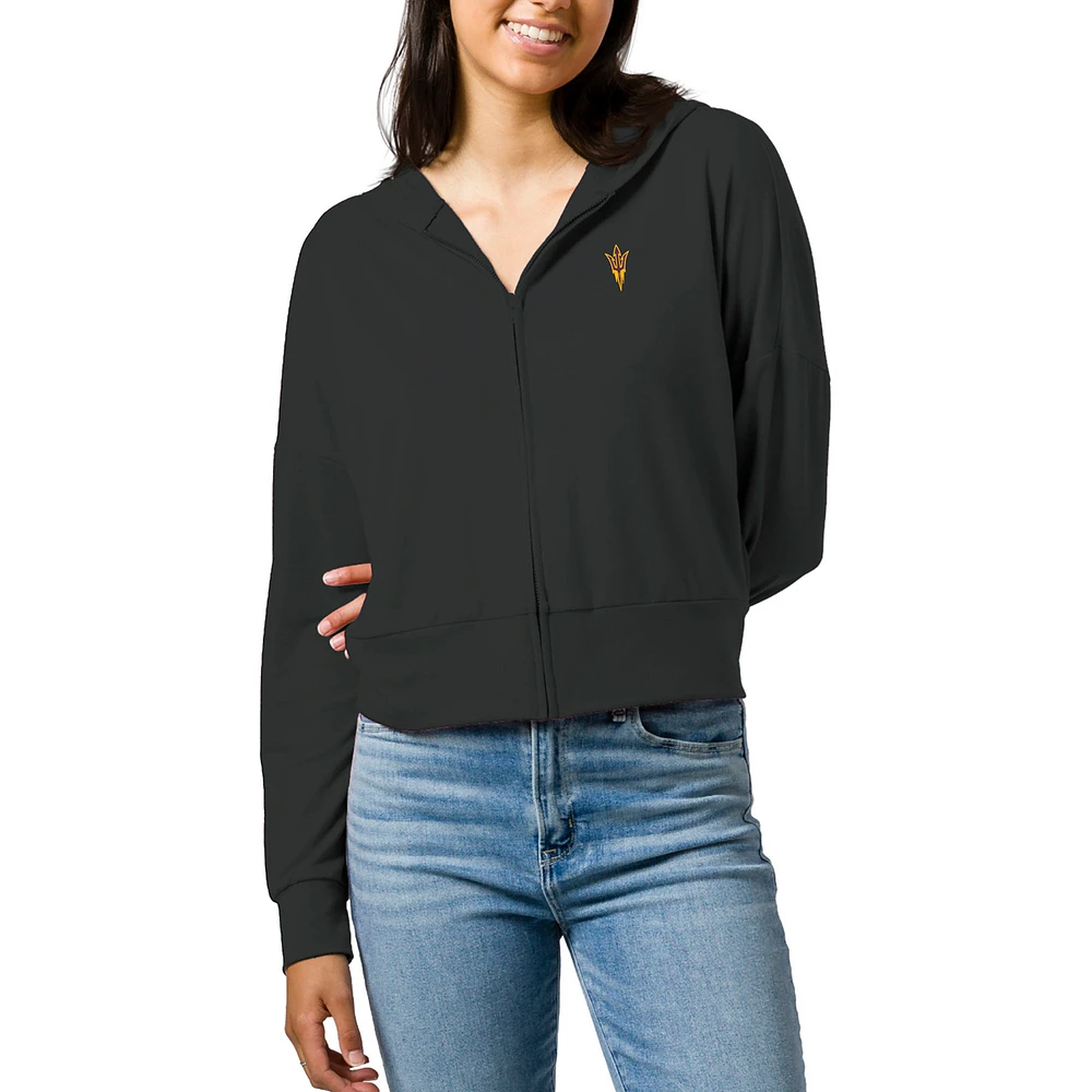 Women's League Collegiate Wear Black Arizona State Sun Devils All Day Midi Full-Zip Cropped Hoodie