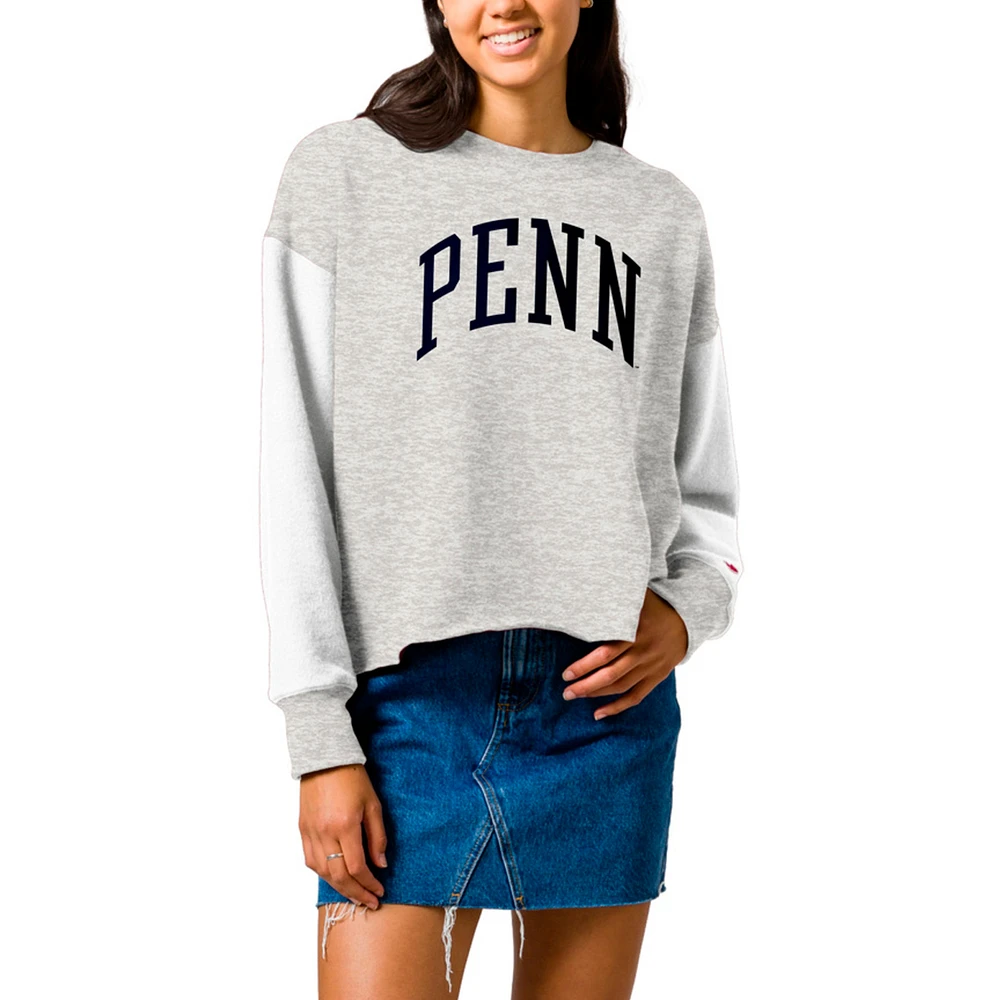 Women's League Collegiate Wear Gray Pennsylvania Quakers Reverse Fleece Cropped Pullover Sweatshirt