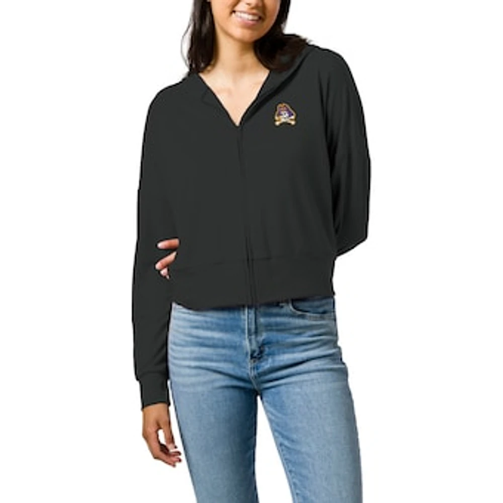 Women's League Collegiate Wear Black ECU Pirates All Day Midi Full-Zip Cropped Hoodie
