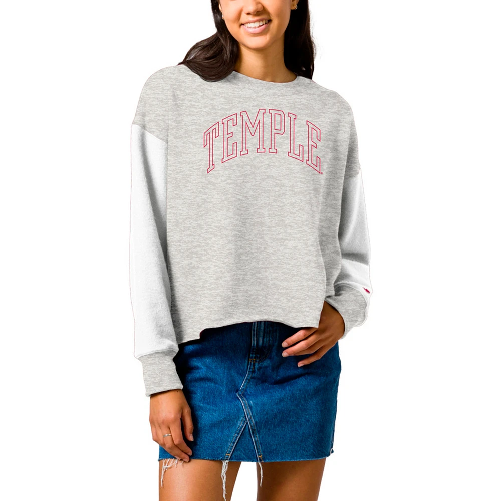 Women's League Collegiate Wear Gray Temple Owls Reverse Fleece Cropped Pullover Sweatshirt