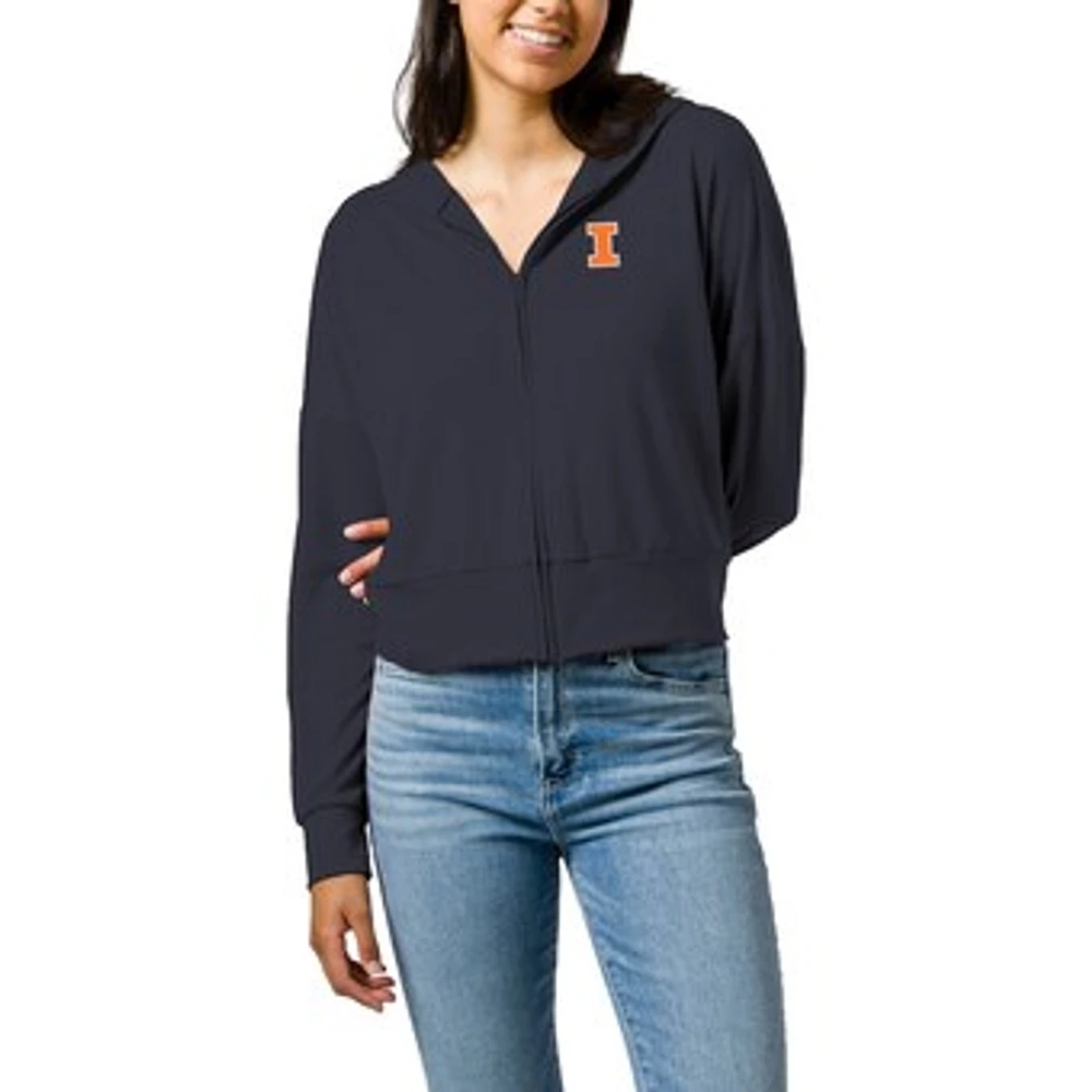 Women's League Collegiate Wear Navy Illinois Fighting Illini All Day Midi Full-Zip Cropped Hoodie