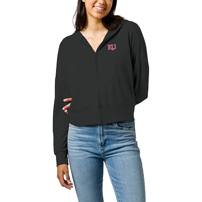 Women's League Collegiate Wear Black Kansas Jayhawks All Day Midi Full-Zip Cropped Hoodie