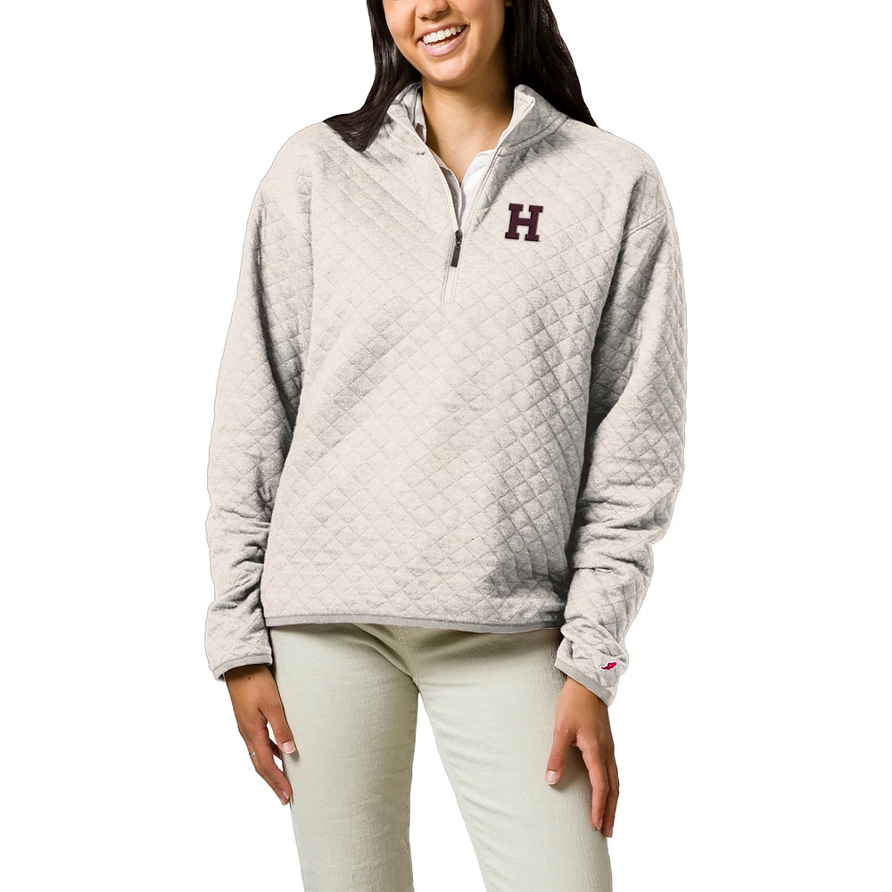 Women's League Collegiate Wear Cream Harvard Crimson Highland Quilted Quarter-Zip Pullover Top