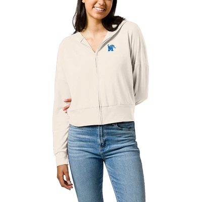 Women's League Collegiate Wear  Cream Memphis Tigers All Day Midi Full-Zip Cropped Hoodie