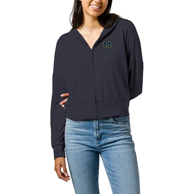 Women's League Collegiate Wear Navy Michigan Wolverines All Day Midi Full-Zip Cropped Hoodie