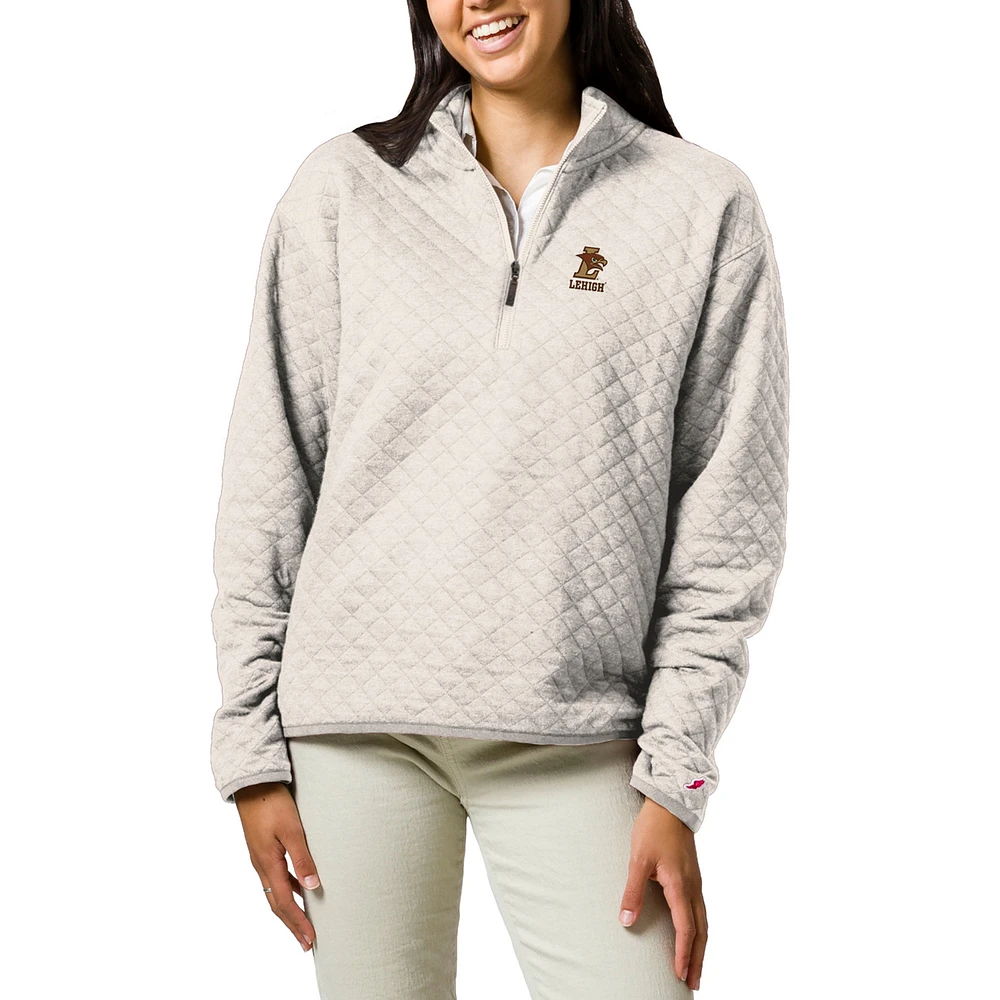 Women's League Collegiate Wear Cream Lehigh Mountain Hawks Highland Quilted Quarter-Zip Pullover Top