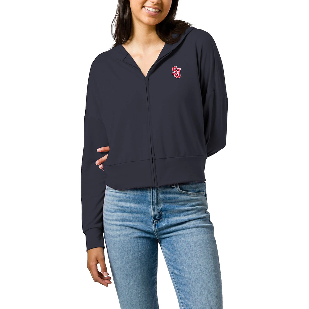 Women's League Collegiate Wear Navy St. John's Red Storm All Day Midi Full-Zip Cropped Hoodie