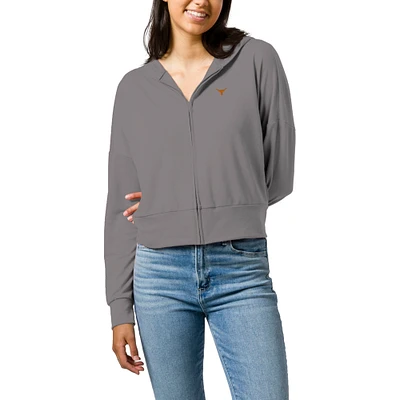 Women's League Collegiate Wear Gray Texas Longhorns All Day Midi Full-Zip Cropped Hoodie