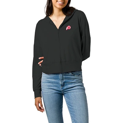 Women's League Collegiate Wear Black Utah Utes All Day Midi Full-Zip Cropped Hoodie
