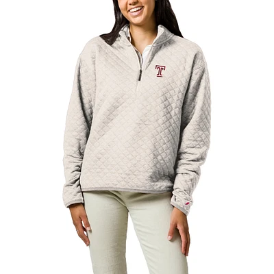Women's League Collegiate Wear  Cream Temple Owls Highland Quilted Quarter-Zip Pullover Top