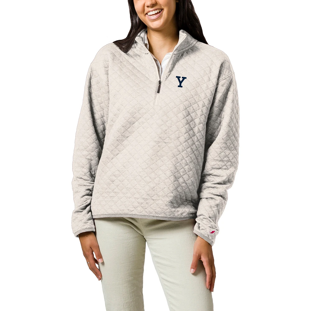 Women's League Collegiate Wear Cream Yale Bulldogs Highland Quilted Quarter-Zip Pullover Top