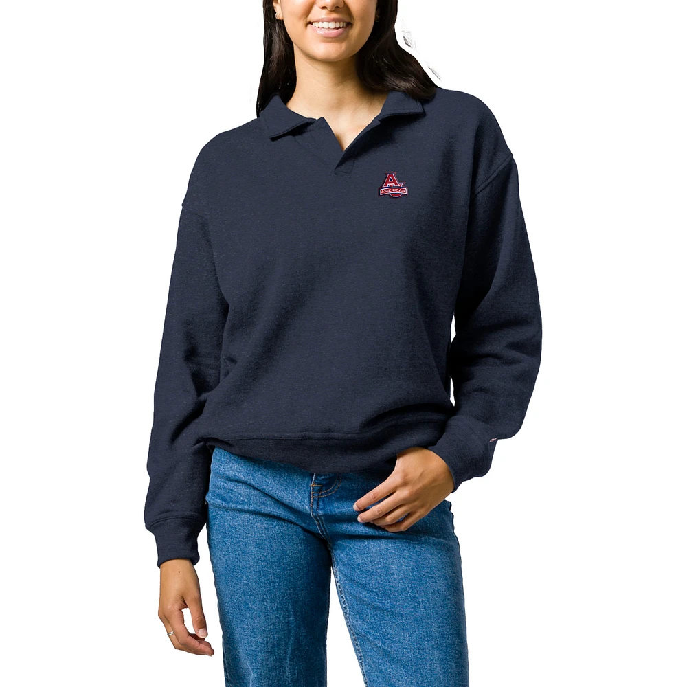 Women's League Collegiate Wear Heather Navy American University Eagles Victory Springs Tri-Blend Collared Pullover Sweatshirt