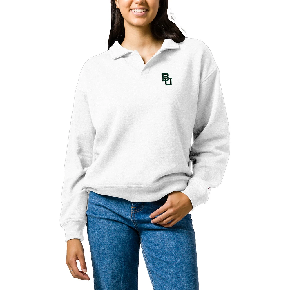 Women's League Collegiate Wear White Baylor Bears Victory Springs Tri-Blend Collared Pullover Sweatshirt
